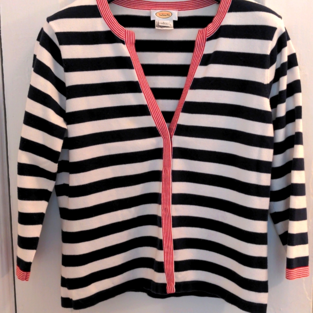 NWOT Talbot's cardigan. Size L Cotton, nylon, Lycra. Snap closure Preppy Striped